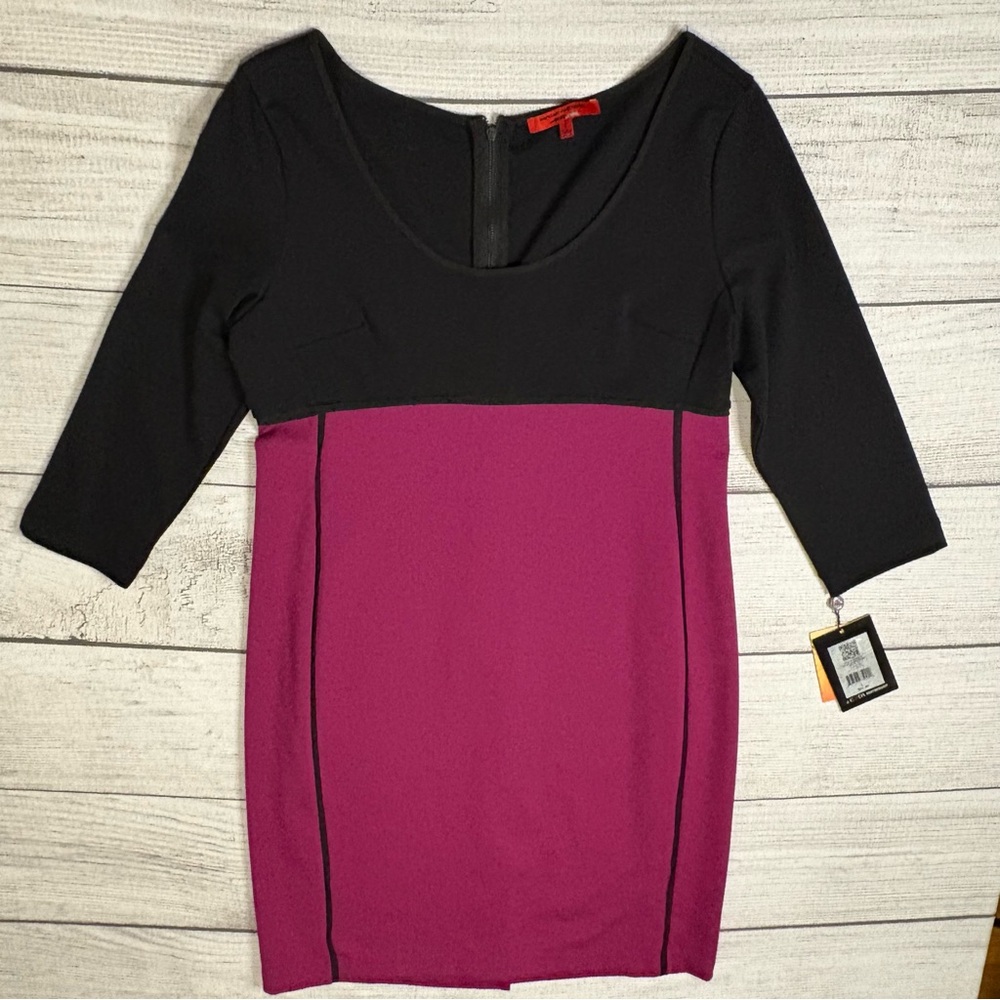 Narciso Rodriguez Women's Black & Mulberry Bodycon Colorblock Sheath Dress Large